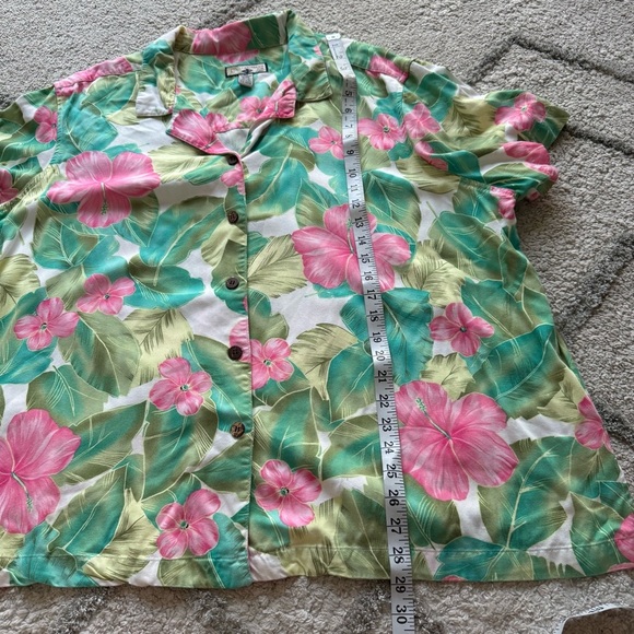 Caribbean Joe floral Hawaiian button front shirt palm tree cream pink green 3X - Picture 5 of 5